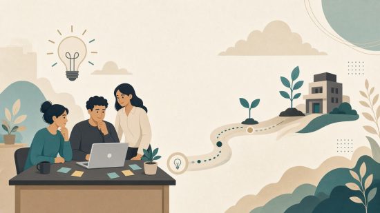 تصویر مفهومی راه اندازی استارت آپ و تبدیل ایده به کسب و کار واقعی